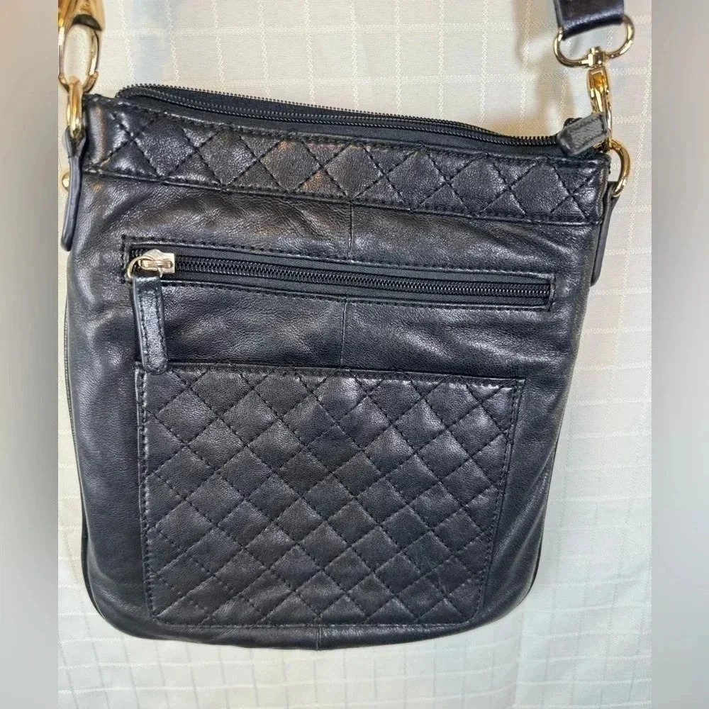 Sondra Roberts Black Quilted Soft Leather Crossbody -purse Canvas Strap